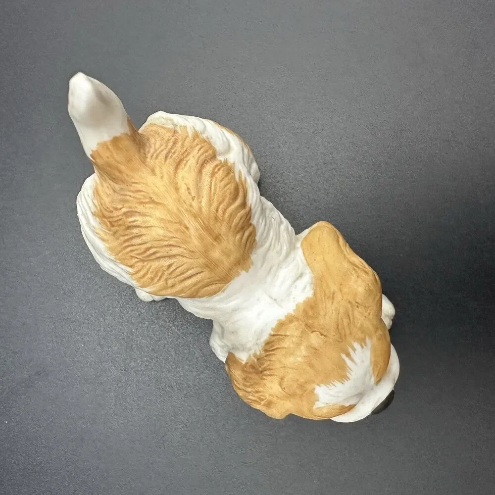Vintage Homco #1407 Puppy Dog Bisque Porcelain Buff White Cocker Spaniel 3.5”